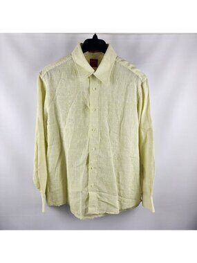 Report Collection Dress Shirt Mens Large Yellow Linen L/S Button Up